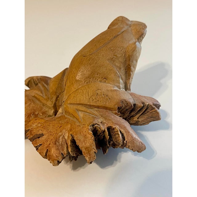 Wood Chinese Live Edge Carved Root Wood Frog Feng Shui For Sale - Image 7 of 10