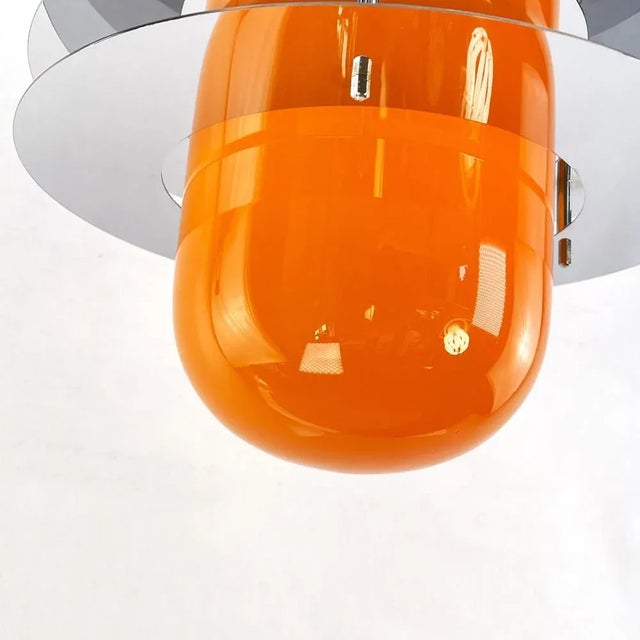 Metal Space Age Lounge Ceiling Lamp with Orange Glass, 1970s For Sale - Image 7 of 12