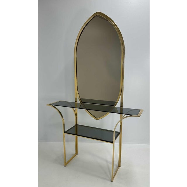 1970s Italian Mirror and Curved Brass Console, 1970s For Sale - Image 5 of 8