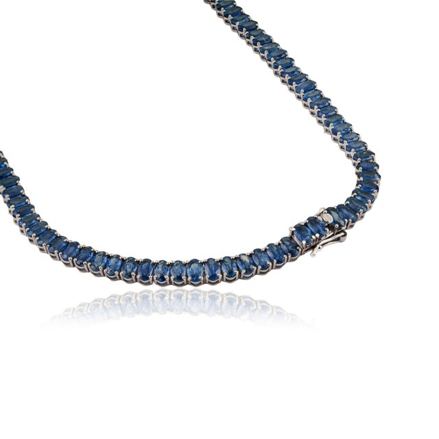 Modern Luxe 34.91ct Blue Sapphire Tennis Necklace in 14k White Gold- 16 Inches For Sale - Image 9 of 15