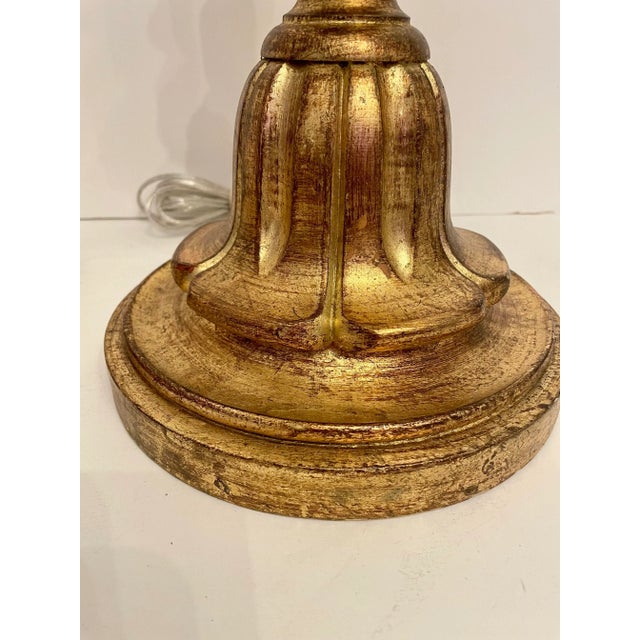 Pair tall carved giltwood and brass Italian lamps. Untouched original finish. Newly wired with 3 way sockets, clear wire...