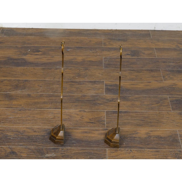 Bronze 19th-Century English Bronze Andirons with Gothic Details and Heart Finials For Sale - Image 8 of 12
