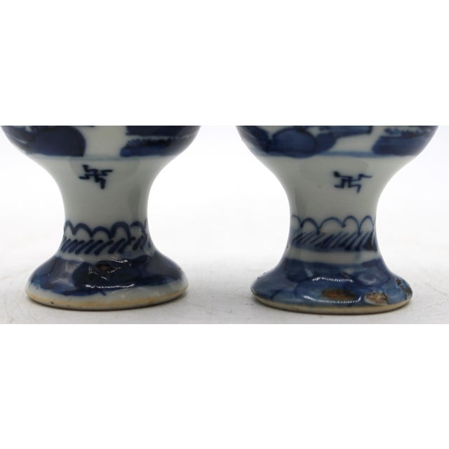 Early 19th Century Chinese Export Blue Canton Pair of Egg Cups For Sale - Image 9 of 9