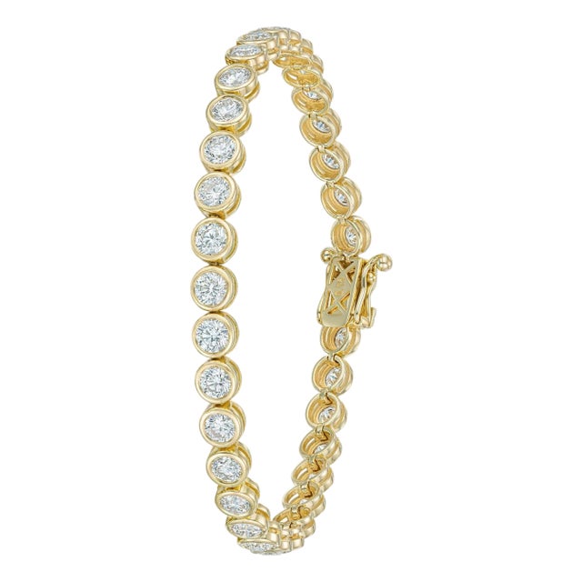 5.40 carat Bezel Set Natural Diamond Tennis Bracelet in 18K Yellow Gold For Sale