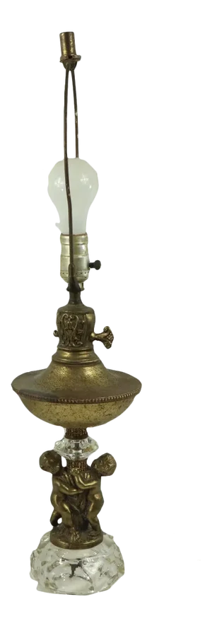 Vintage Hollywood Regency Vintage Brass Cherub Crystal Table Lamp