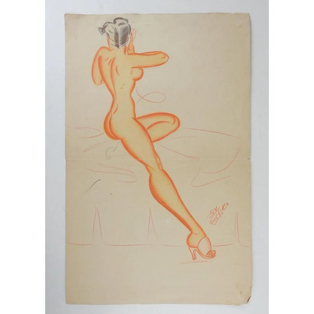 Illustration Vintage 1930's Nude Pinup Girl Illustration Drawing by Dick Boone For Sale - Image 3 of 4