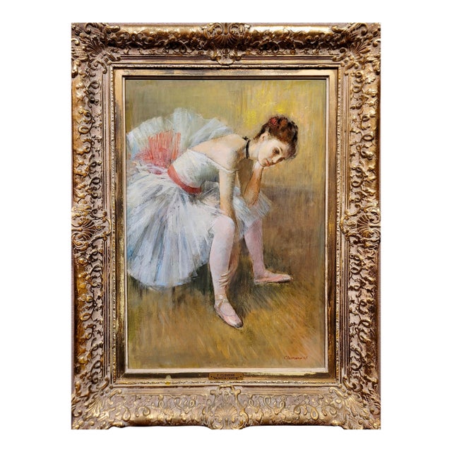 Paul Clemens- Ballerina Stretching - Oil Painting For Sale