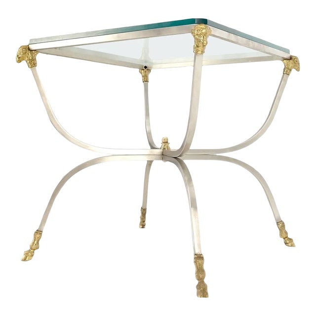Chrome Brass Ram Heads Hoof Feet Square Side End Stand Table Made in Italy For Sale