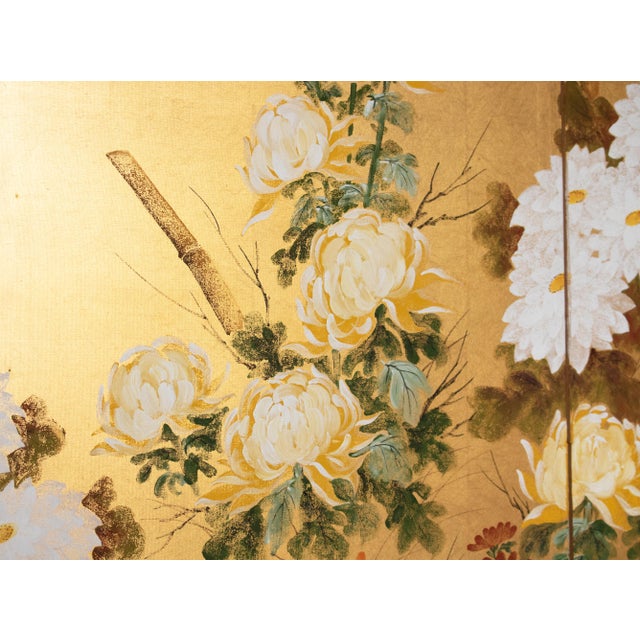 Goldenrod "Autumn Flowers" by Kazuko Chiyo Sasaki, C. 1960s Painted Silk Byobu Screen For Sale - Image 8 of 17