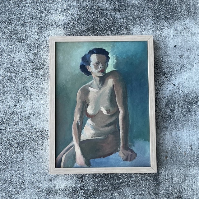 Mid-Century Modern Vintage Original Nude Portrait Oil in Canvas For Sale - Image 3 of 12