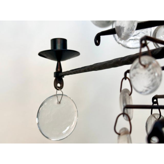 1960s Large Vintage Candle Chandelier in Mouth-Blown Glass and Wrought Iron by Erik Höglund for Boda Smide, 1960s For Sale - Image 5 of 18