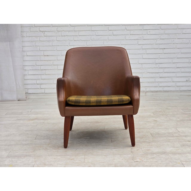 Danish Leatherette Armchair with Teak Legs, 1970s For Sale - Image 18 of 18