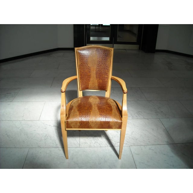 Set of Art Deco Faux Crocodile Embossed Leather Armchairs, 1940s For Sale - Image 3 of 8