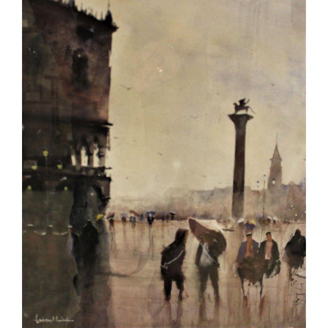 Illustration Contemporary Venetian Cityscape Watercolor Painting, Framed For Sale - Image 3 of 4