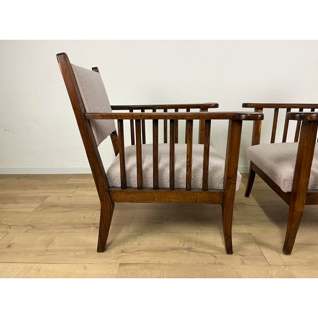 1940s Italian Wooden Armchairs with Pink Bouclé Fabric, 1940s, Set of 2 For Sale - Image 5 of 9