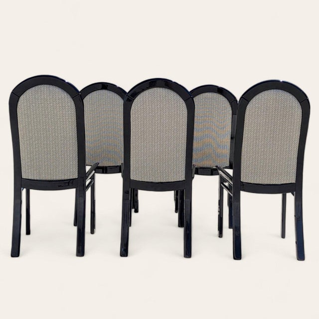 Postmodern Set of Six Italian Postmodern Dining Chairs – Black Lacquer and Solid Wood, 1980s For Sale - Image 3 of 10