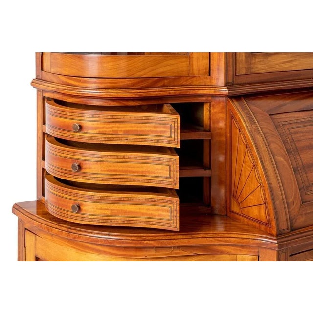 Brown Victorian Bureau Bookcase Desk Satinwood 1880 For Sale - Image 8 of 10