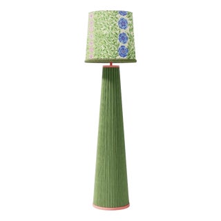 Winnie Floor Lamp in Rattan with Wood and Printed Cotton by Popus Editions For Sale