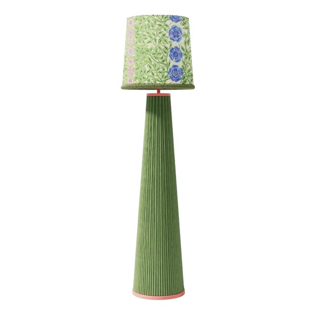 Winnie Floor Lamp in Rattan with Wood and Printed Cotton by Popus Editions For Sale