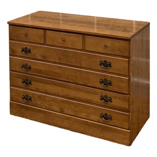Vintage Ethan Allen Heirloom Nutmeg Maple 3 Drawer Low Dresser or Bachelor's Chest (10-4551) For Sale