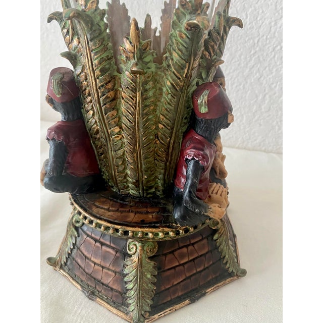 Vintage Singerie Motif Primates Dressed in Red Vests & Hat Unique and Exquisite Vase/Vessel For Sale - Image 10 of 16