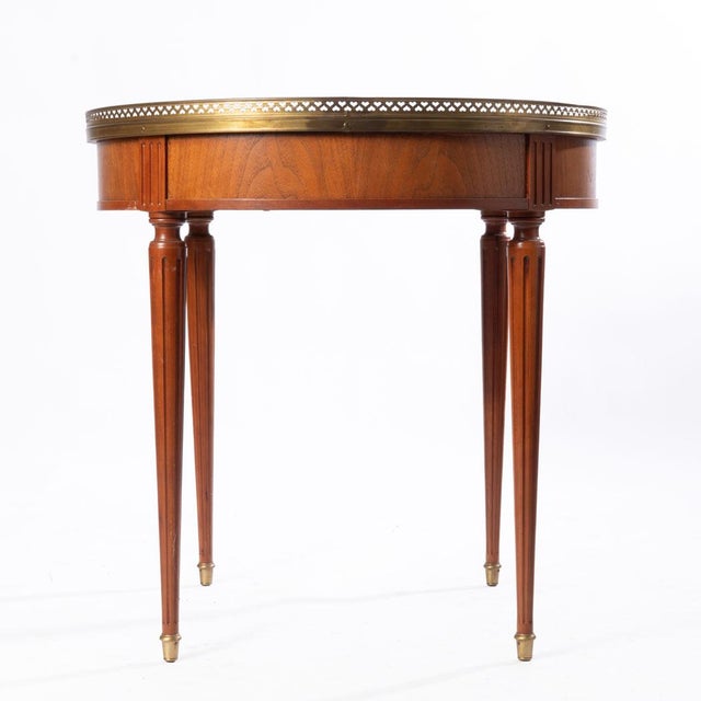 Wood Mid 20th Century Round Table With Brass Gallery and Brass Top Feet For Sale - Image 7 of 10