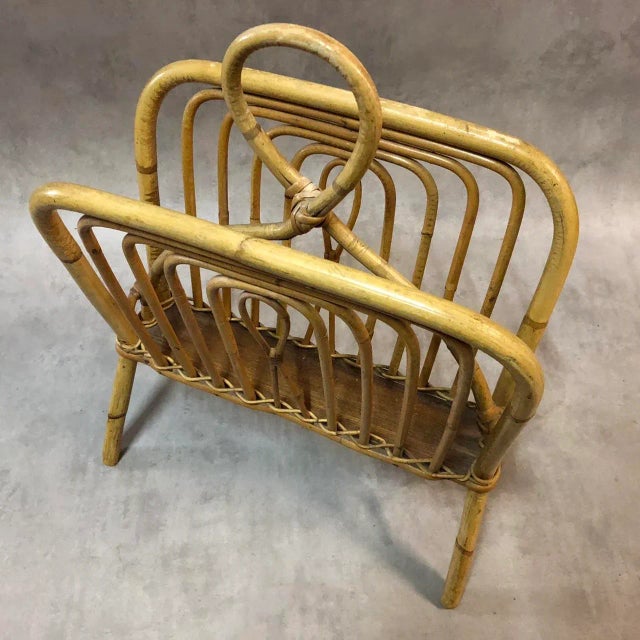 Goldenrod Rattan Magazine Rack, 1960s For Sale - Image 8 of 9