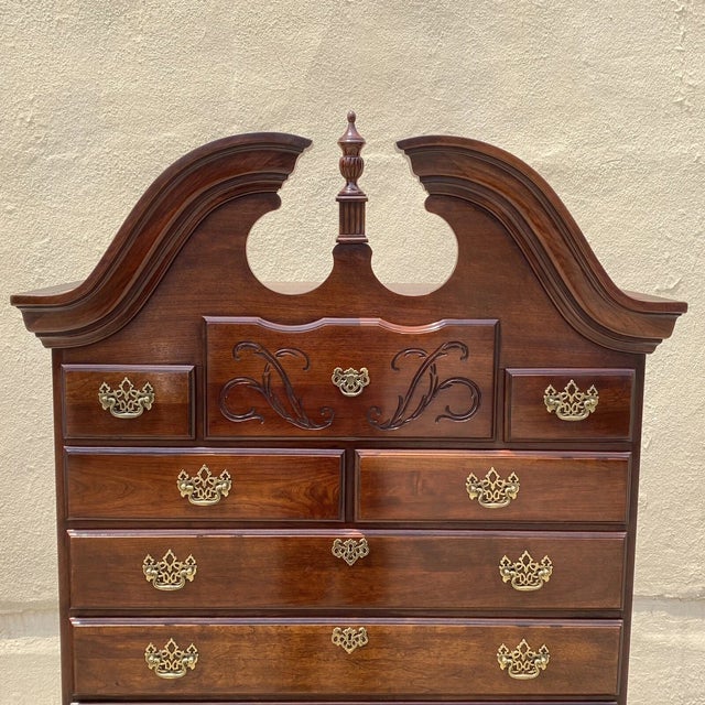 Queen Anne Vintage Thomasville Queen Anne Style Cherry Wood Highboy Tall Chest Dresser For Sale - Image 3 of 12