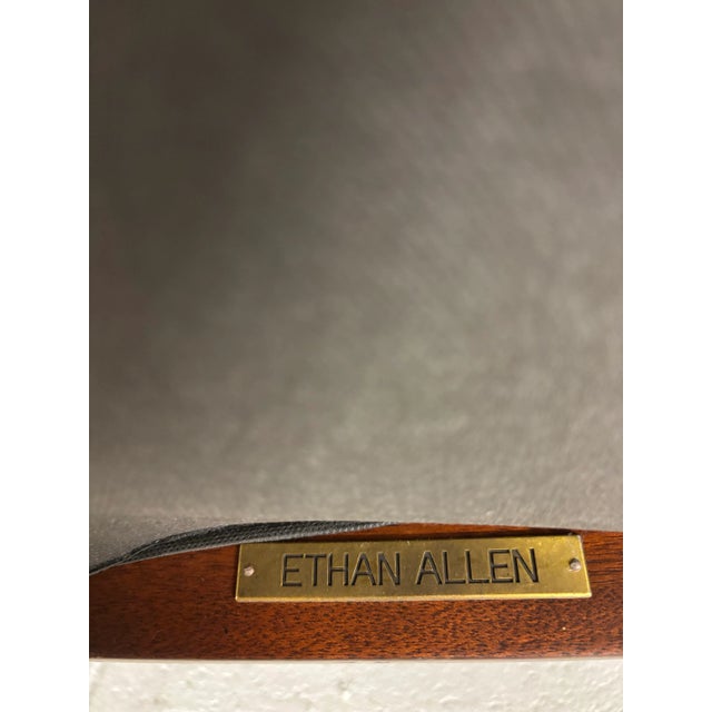 Ethan Allen Pair of Ethan Allen Contemporary Italian Provincial Red Upholstered Dining Arm Chairs With Rattan Woven Back & Sides For Sale - Image 4 of 10