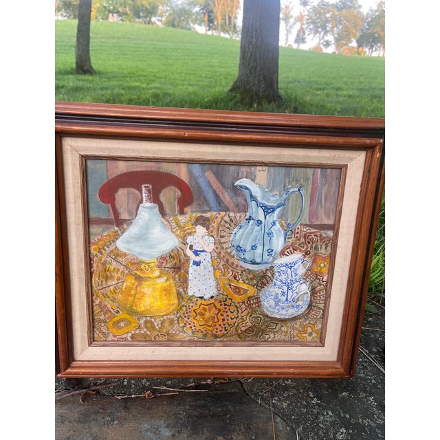Vintage Oil Painting Still Life Blue & White Porcelain Kerosene Lamp Signed “The Royal Copenhagen” For Sale In Washington DC - Image 6 of 10