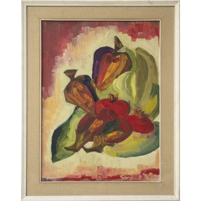 Still Life is an original mixed colored artwork realized in 1972 by Esther Sardini Colored oil painting, Hand signed and...