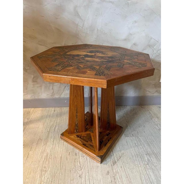 French Oak Marquetry Table, 1920s For Sale - Image 3 of 17