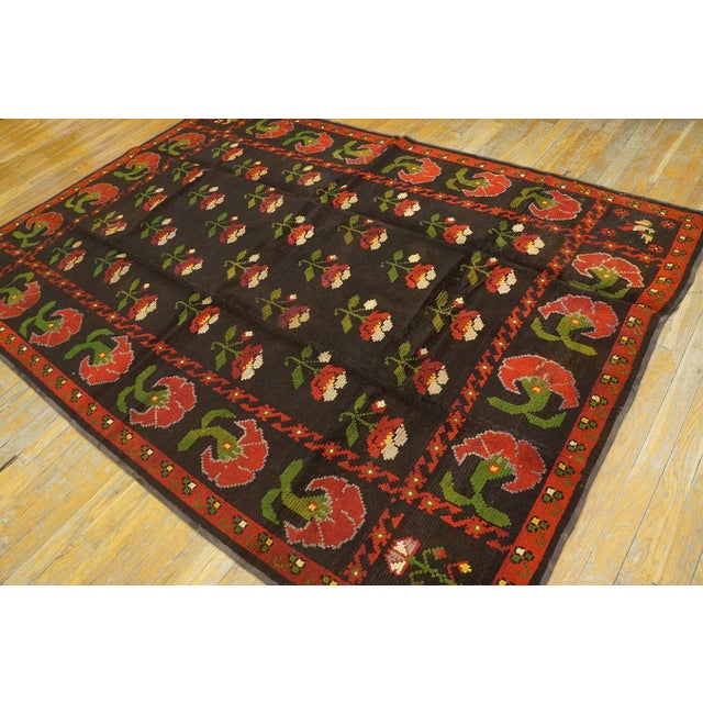 1900s Black Floral Antique Spanish Cuenca Alpujarra Rug 5'3" X 7'6" Handknotted Wool Carpet For Sale - Image 4 of 11
