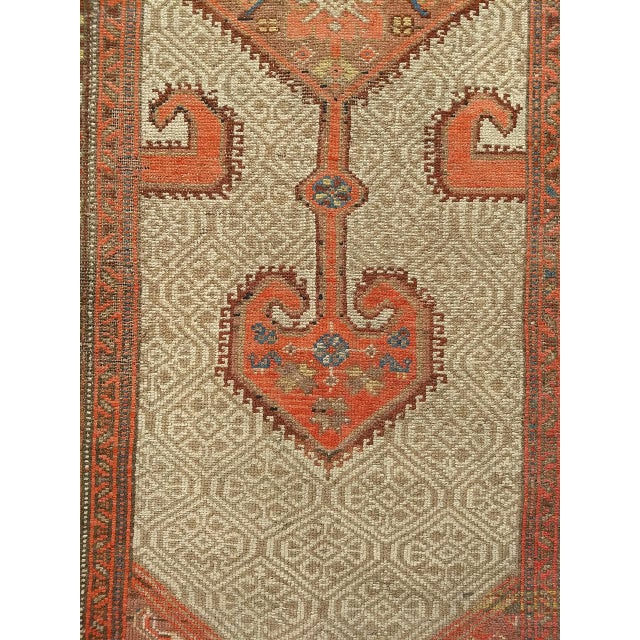 Antique Persian Malayer Runner Rug, Hand-Knotted Wool, Geometric Pattern, 3x7, Camelhair & Burgundy For Sale - Image 12 of 14