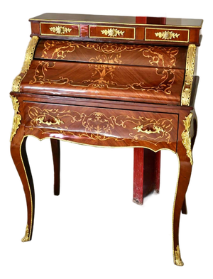 Louis XV Roll Top Secretary Desk – Marquetry Writing Desk With Bronze Ormolu Mounts