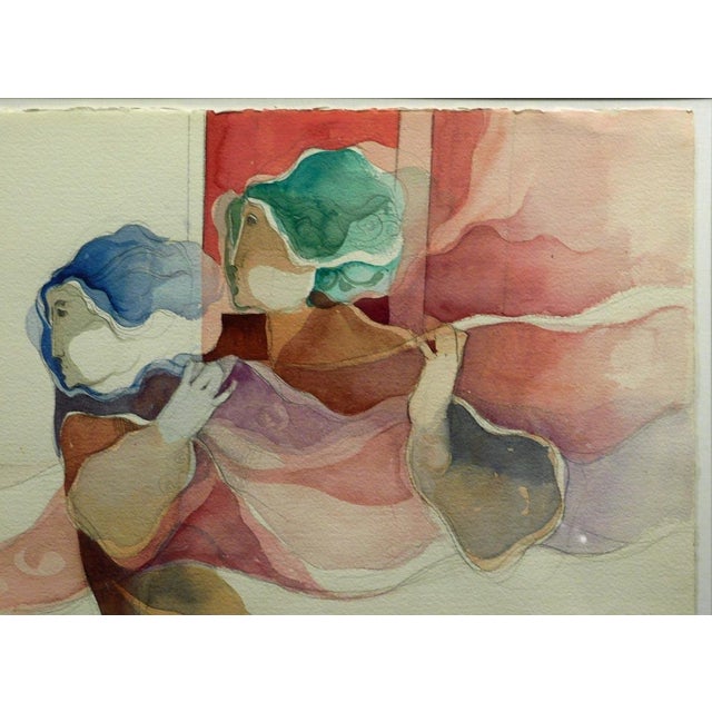 1980s Sunol Alvar "Untitled" Original Artwork Watercolor with Custom Frame Hand Signed For Sale - Image 4 of 7