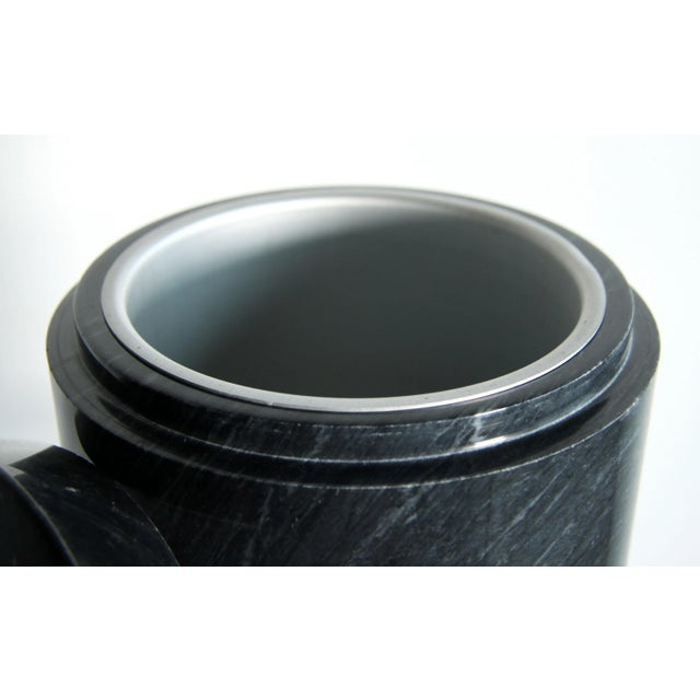 1980's Contemporary Solid Black Marble & Brass Ice Bucket For Sale - Image 10 of 11