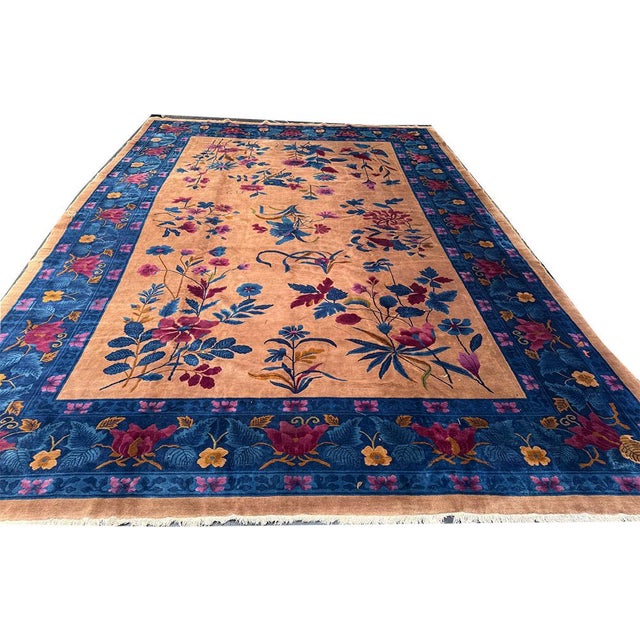A Breathtaking 10' X 14' Antique Mandarin Art Deco Chinese Rug For Sale - Image 4 of 11
