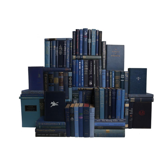 Mid-Century Modern Decorative Books - Vintage Denim Book Wall - Set of 100 Blue Books For Sale - Image 3 of 3