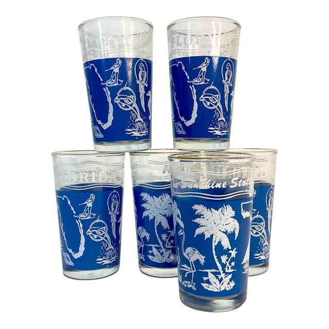 1970s Vintage Palm Beach Coastal Chic Florida Whiskey Glasses - Set of 6. For Sale