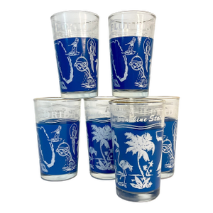 1970s Vintage Palm Beach Coastal Chic Florida Whiskey Glasses - Set of 6.