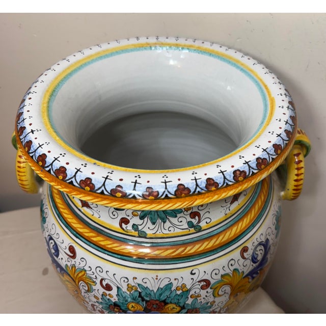 Monumental Antique Handmade Italian Majolica Painted Terracotta Gp Pottery Vase For Sale - Image 9 of 17