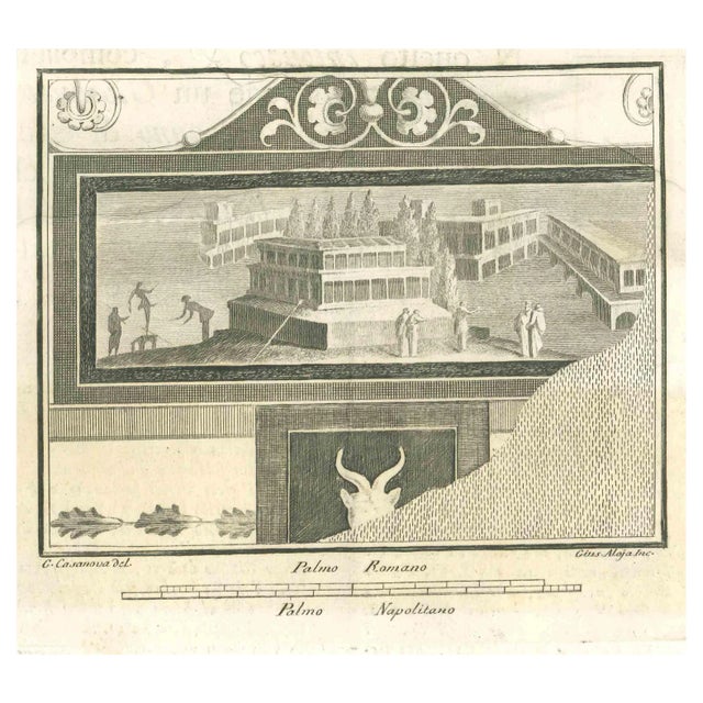 Giuseppe Aloja, Seascapes with Monument and Figures, Etching, 18th Century For Sale