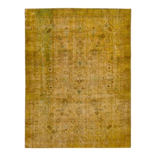 Vintage Distressed Handmade Medallion Goldenrod Wool Rug 8'9" X 11'8" For Sale