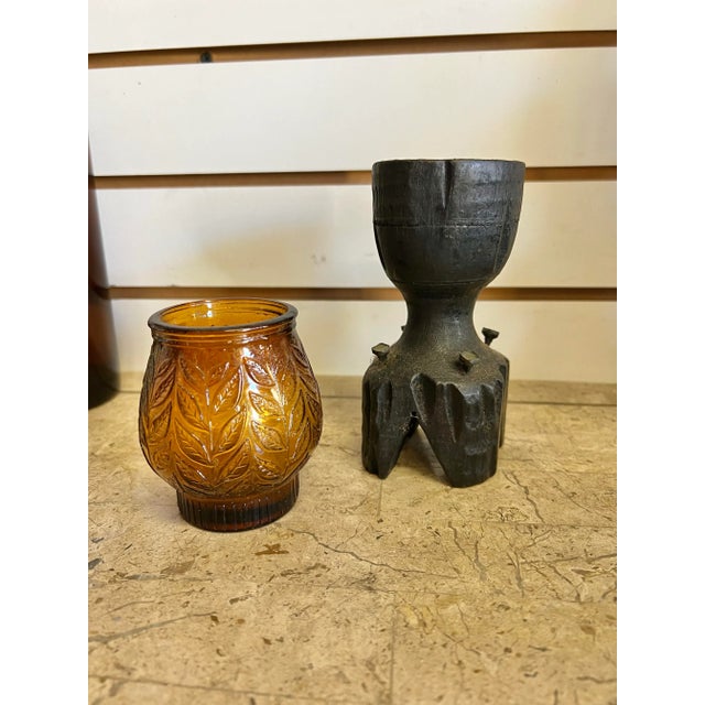 Vintage Wooden Candle Holder With Glass Chimney For Sale - Image 4 of 6