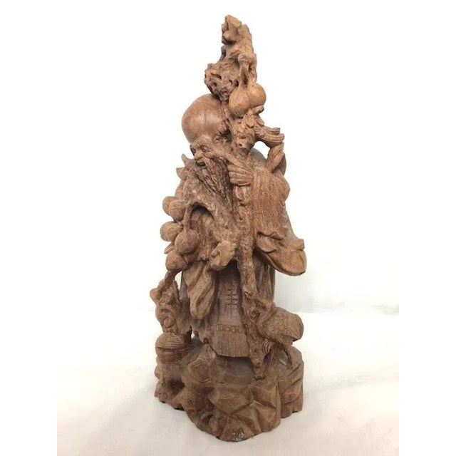 Mid 19th Century 19th Century Asian Carved Wood Figure of a Scholar For Sale - Image 5 of 11