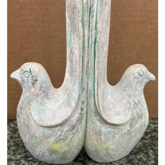 Shabby Chic Modern Verdigris Double Dove Wood Sculpture For Sale - Image 3 of 4