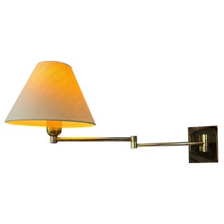 Golden Hollywood Regency Swing Arm Wall Lamp with Beige Shade For Sale