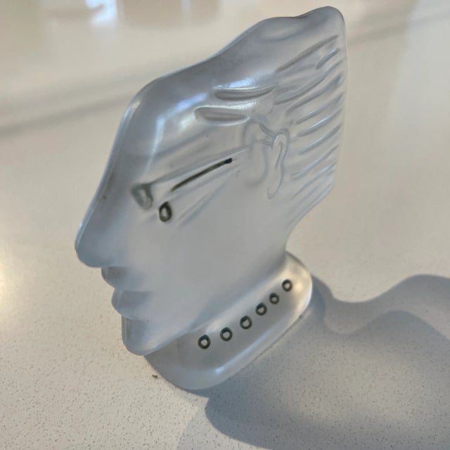 Daum crystal sculpture by Greek artist Alexandre Fassianos. This sculpture represents a very cubic profile face in brushed...