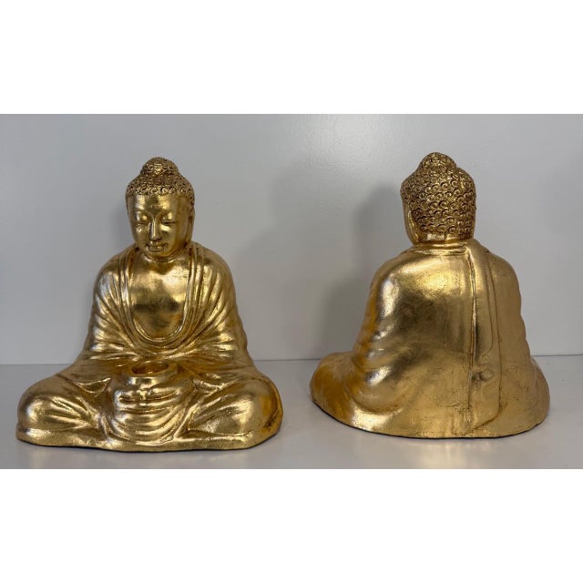Southeast Asian Artist, Buddha Sculptures, 20th Century, Gilt Terracotta, Set of 2 For Sale - Image 12 of 14